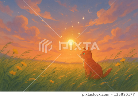 隨風搖曳的花草（流動的草原） 漂浮在空中的光（精神與希望的象徵） 125950177