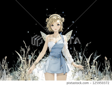 螢火蟲仙子夜間散步的插圖素材 125950372