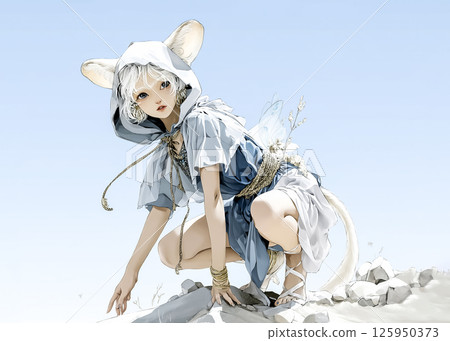耳廓狐仙子攀登沙漠的插圖素材 125950373