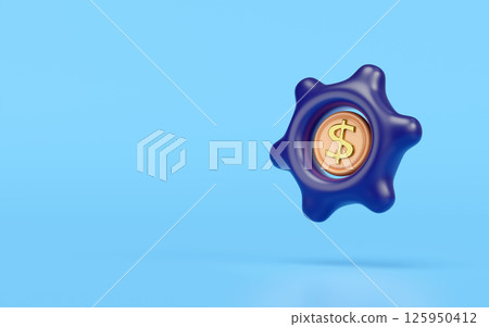 3d cartoon coins in gear icon isolated on blue background. investment or business finance, let money work concept, 3d illustration render 125950412