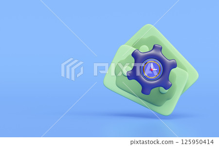 3d cartoon clock in gear icon with banknote isolated on blue background. investment, economic movements or business finance, time management, productivity concept, 3d illustration render 125950414