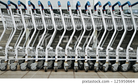 Rows of supermarket carts Rows of supermarket carts 125950664