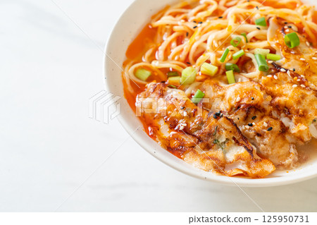 ramen noodles with gyoza or pork dumplings ramen noodles with gyoza or pork dumplings 125950731