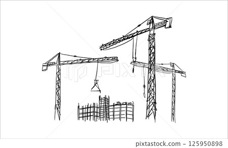 Building crane sketch Building crane sketch 125950898