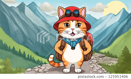 An Adventurous Cat in a Backpack is All Set and Ready for Exciting Hiking Journeys 125951406