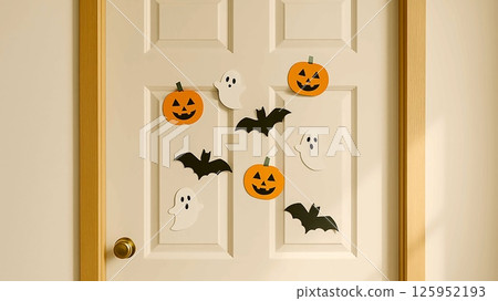 Hand-decorated Halloween door 125952193