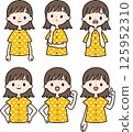 Set of upper body women with short hair wearing pajamas 125952310