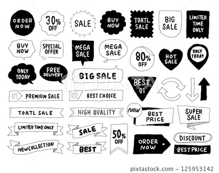 Line drawing speech bubbles, frames and decorations set 125953142