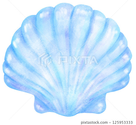Pastel Blue Clam Sea Shell  Watercolor Seashell 125953333