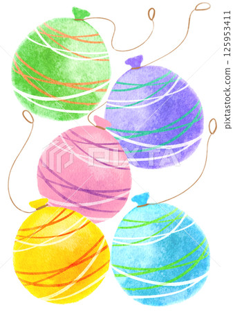 Colorful summer festival yo-yo watercolor illustration 125953411