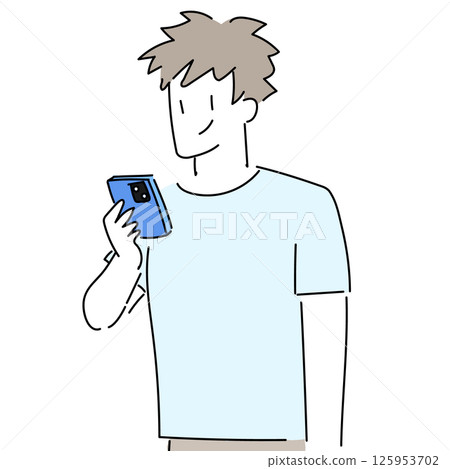 Male smartphone simple line drawing stylish looking at smartphone 125953702