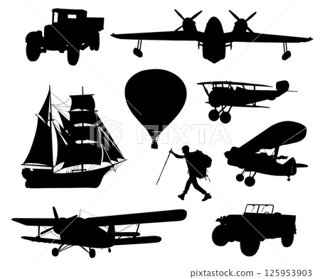 Vintage transport vector silhouettes collection 125953903
