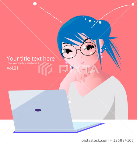 Cute woman working from home on a laptop 125954105