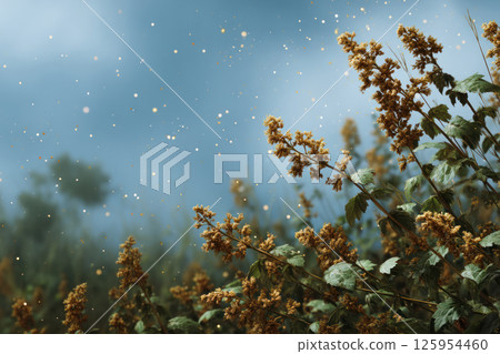 Macro view of goosefoot flowers releasing pollen into the air.Seasonal allergies concept Macro view of goosefoot flowers releasing pollen into the air.Seasonal allergies concept 125954460