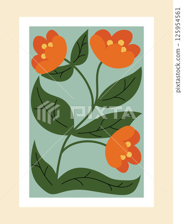 Colorful floral poster in Matisse style with bold organic shapes and vibrant tones. 125954561