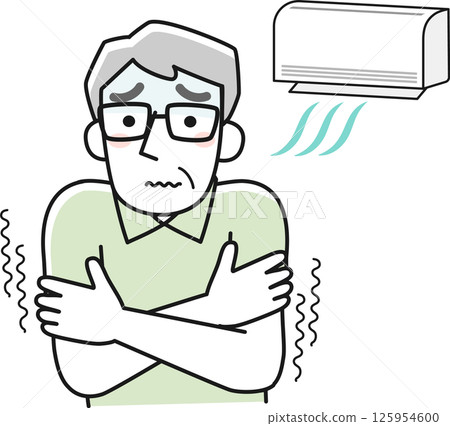 An elderly man shivering from the cold due to the air conditioning being too strong 125954600