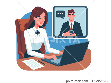 Female employee chats online with boss 125954612