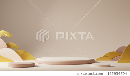 Japanese-style background mockup, Japanese paper, gold leaf, high resolution top view, Japanese-style background material, easy to compose composition 125954794