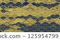 Gold wave splash and blue sea wave Japanese style background, traditional pattern, high-end design 125954799
