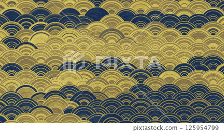 金波飛濺和藍色海浪日式背景，傳統圖案，高端設計 125954799