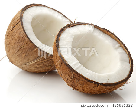 halved coconut close-up isolated on white background halved coconut close-up isolated on white background 125955328