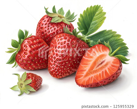 ripe juicy fresh strawberries isolated on white background 125955329