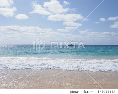 Seaside with yacht in African Sal island in Cape Verde 125955418