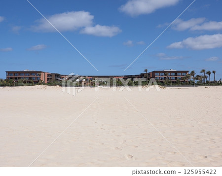 Complex on beach in African Santa Maria town at Sal island in Cape Verde 125955422