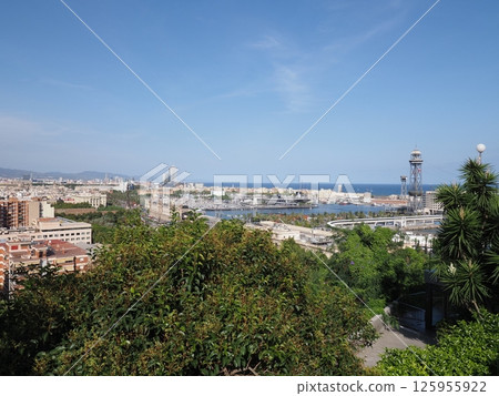 Cityscape with port at European Barcelona city in Spain Cityscape with port at European Barcelona city in Spain 125955922