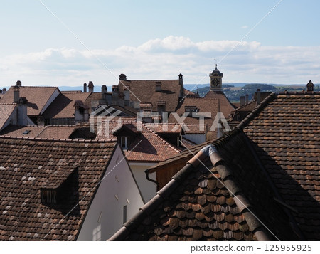 Rooftops of European Murten town in Switzerland Rooftops of European Murten town in Switzerland 125955925