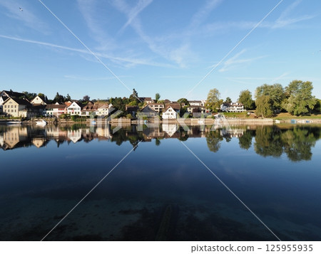 Countryside at Rhine River in European STEIN AM RHEIN town in SWITZERLAND 125955935