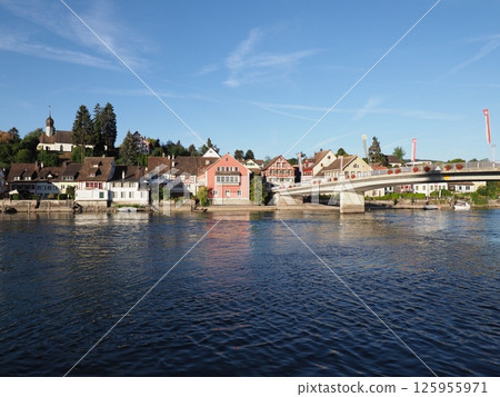 Bridge over Rhine River in European STEIN AM RHEIN town in SWITZERLAND Bridge over Rhine River in European STEIN AM RHEIN town in SWITZERLAND 125955971