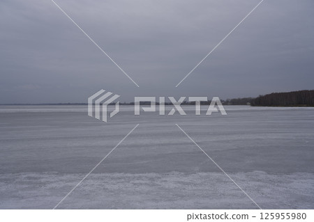 Frozen lake in Goczalkowice town at Silesian district in Poland 125955980