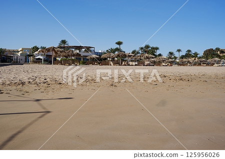 Sandy beach at Red Sea in African SAFAGA city in EGYPT 125956026
