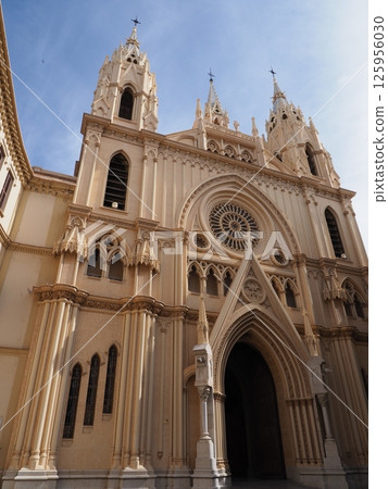 Facade of sacred heart churchh in Malaga in Spain - vertical 125956030
