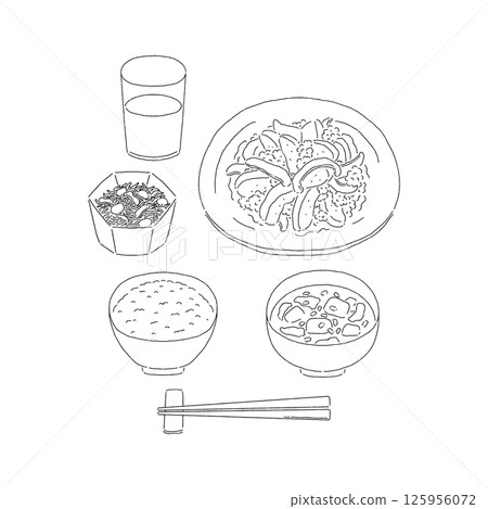 均衡膳食,中餐,麻婆茄子,線條畫 均衡膳食,中餐,麻婆茄子,線條畫 125956072
