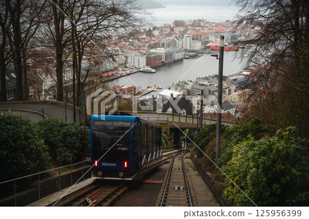 Floibanen funicular with panoramic view of Bergen 125956399