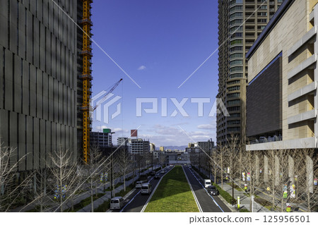 Scenery of Osaka Station with its rows of buildings 125956501