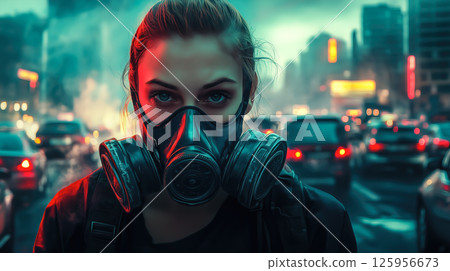 A stark public health poster warns against PM2.5 pollution. The concept of environmental awareness, health protection, and community education on air quality and respiratory safety. Generative AI. 125956673
