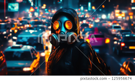 A stark public health poster warns against PM2.5 pollution. The concept of environmental awareness, health protection, and community education on air quality and respiratory safety. Generative AI. 125956674