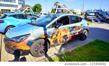 Warsaw, Poland. 8 May 2025. A Google Street View vehicle used for mapping streets throughout the world.  125956692