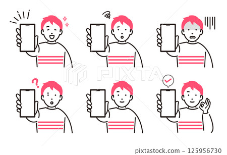 男孩展示智慧型手機螢幕設置 125956730