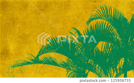 琳派風格的剪影藝術,以金箔繪製的逼真棕櫚樹為特色 琳派風格的剪影藝術,以金箔繪製的逼真棕櫚樹為特色 125956735