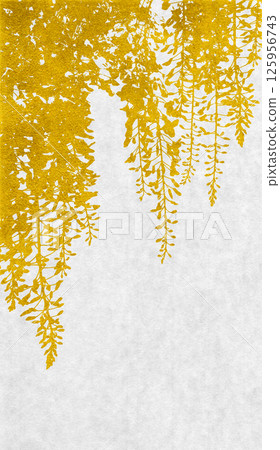Japanese-style silhouette art featuring realistic wisteria painted with gold leaf Japanese-style silhouette art featuring realistic wisteria painted with gold leaf 125956743