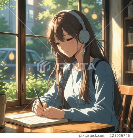 Female student studying in a cafe 125956746
