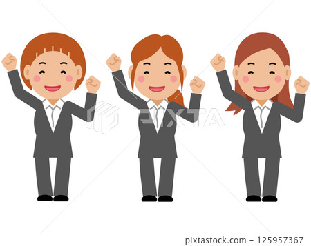 A young woman in a gray suit cheering with big gestures. Part 2 125957367