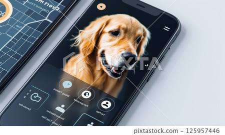Modern pet tracking app interface showcasing real-time location and activity features Modern pet tracking app interface showcasing real-time location and activity features 125957446
