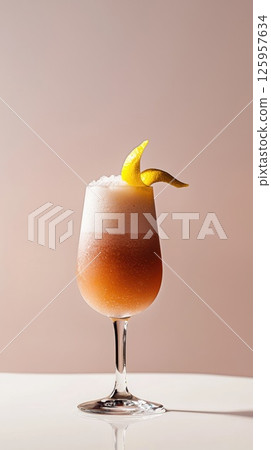 Refreshing guava collins cocktail with a glowing pastel pink hue and a lemon garnish Refreshing guava collins cocktail with a glowing pastel pink hue and a lemon garnish 125957634