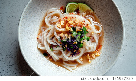Experience the rich flavors of Laksa Lemak showcasing creamy coconut broth and fresh ingredients 125957730