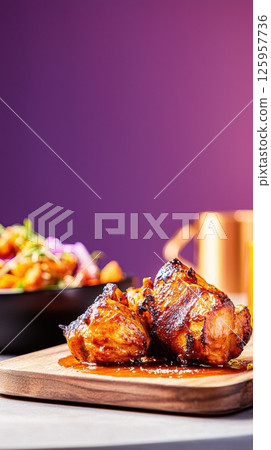 Glistening Ayam Percik showcases rich flavors and textures of traditional Malaysian cuisine 125957736